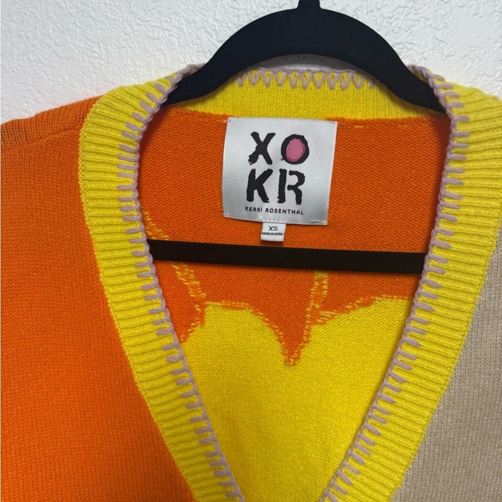 XO KIR by Kerri Rosenthal Colorblock Heart Cardigan Sweater - Picture 2 of 10